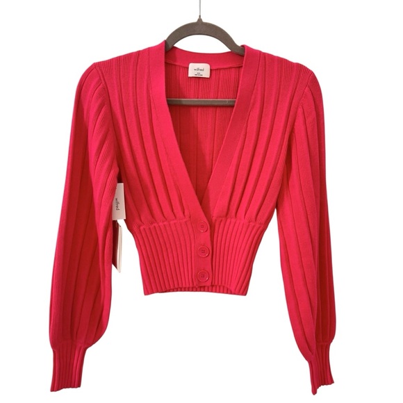 NWT Wilfred Artizia Plunge Front Wool Cardigan Sweater in "Vital Pink" Sz XXS - Picture 3 of 13